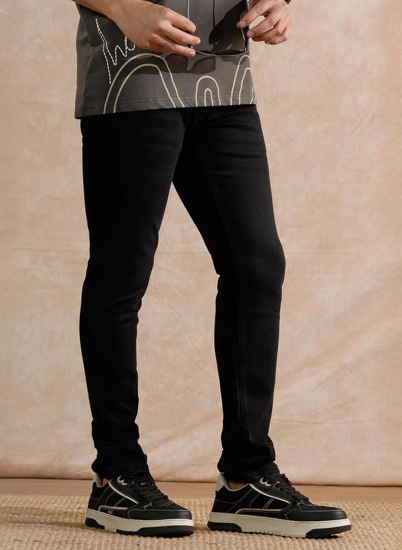 Wrogn Casual Light Fade Slim Fit Jeans | Black